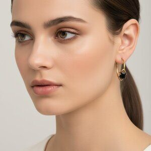 Kate Spade Black Stone Gold Hoop Earrings | Huggie Hoops | Excellent Condition